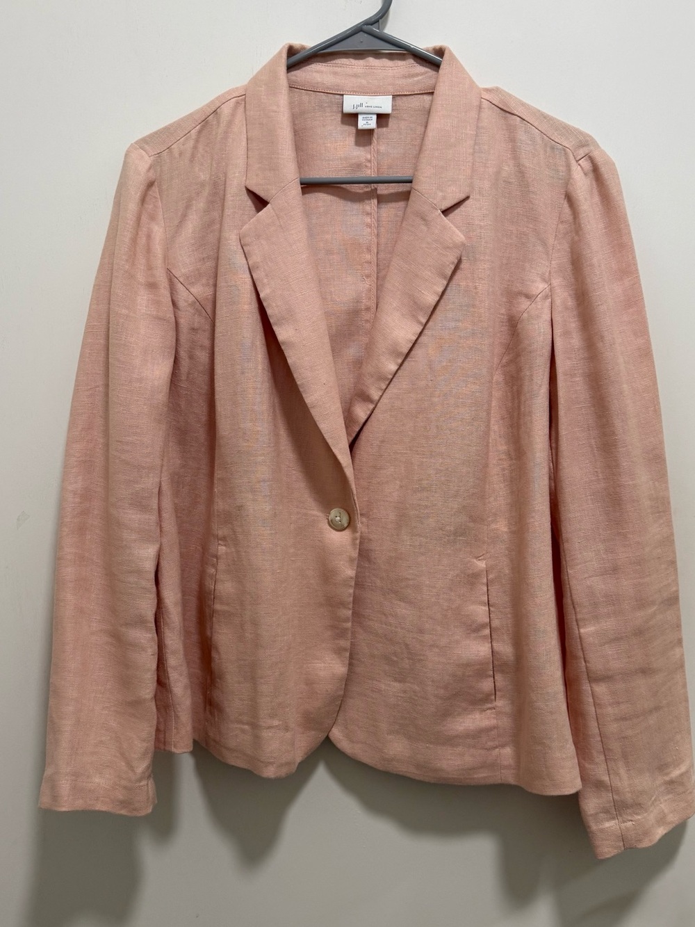 J.Jill 100% Linen Blush Pink Single Button Blazer Medium